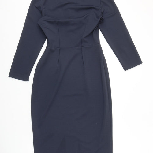 Gina Bacconi Womens Blue Polyester A-Line Size 8 V-Neck Zip