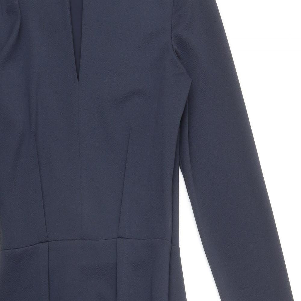 Gina Bacconi Womens Blue Polyester A-Line Size 8 V-Neck Zip