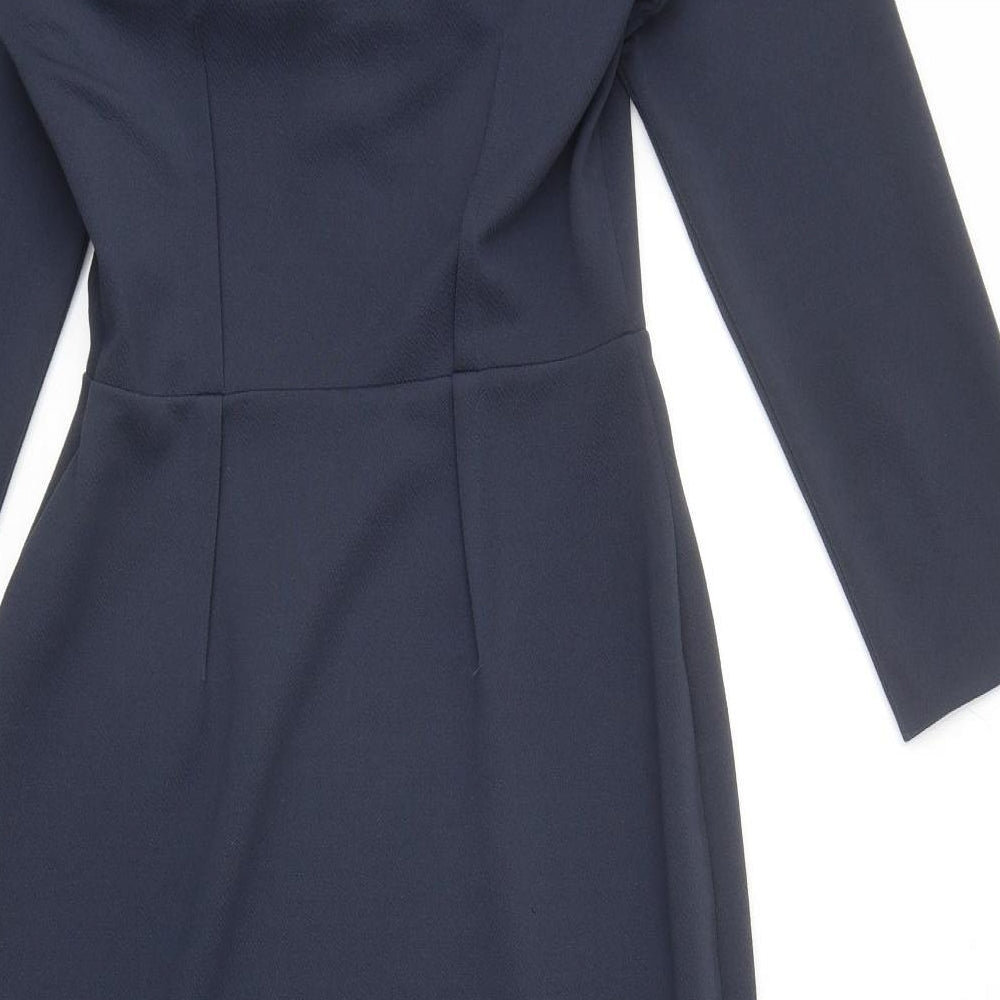 Gina Bacconi Womens Blue Polyester A-Line Size 8 V-Neck Zip