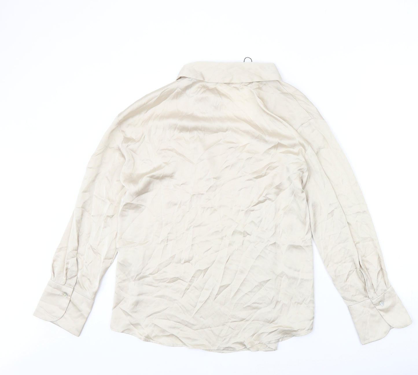 Zara Womens Beige Polyester Basic Button-Up Size L Collared