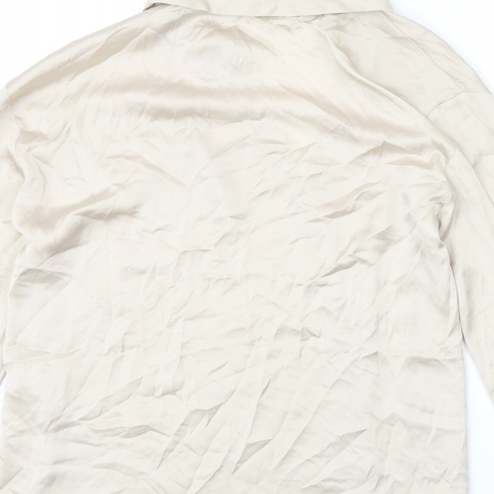 Zara Womens Beige Polyester Basic Button-Up Size L Collared