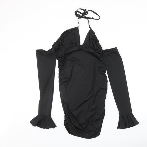 SheIn Womens Black Polyester Bodycon Size M Halter Pullover