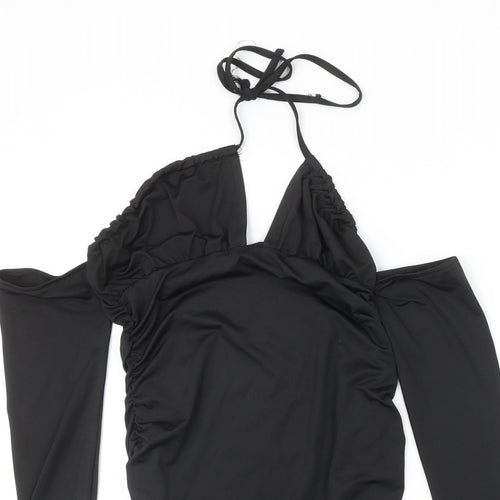 SheIn Womens Black Polyester Bodycon Size M Halter Pullover