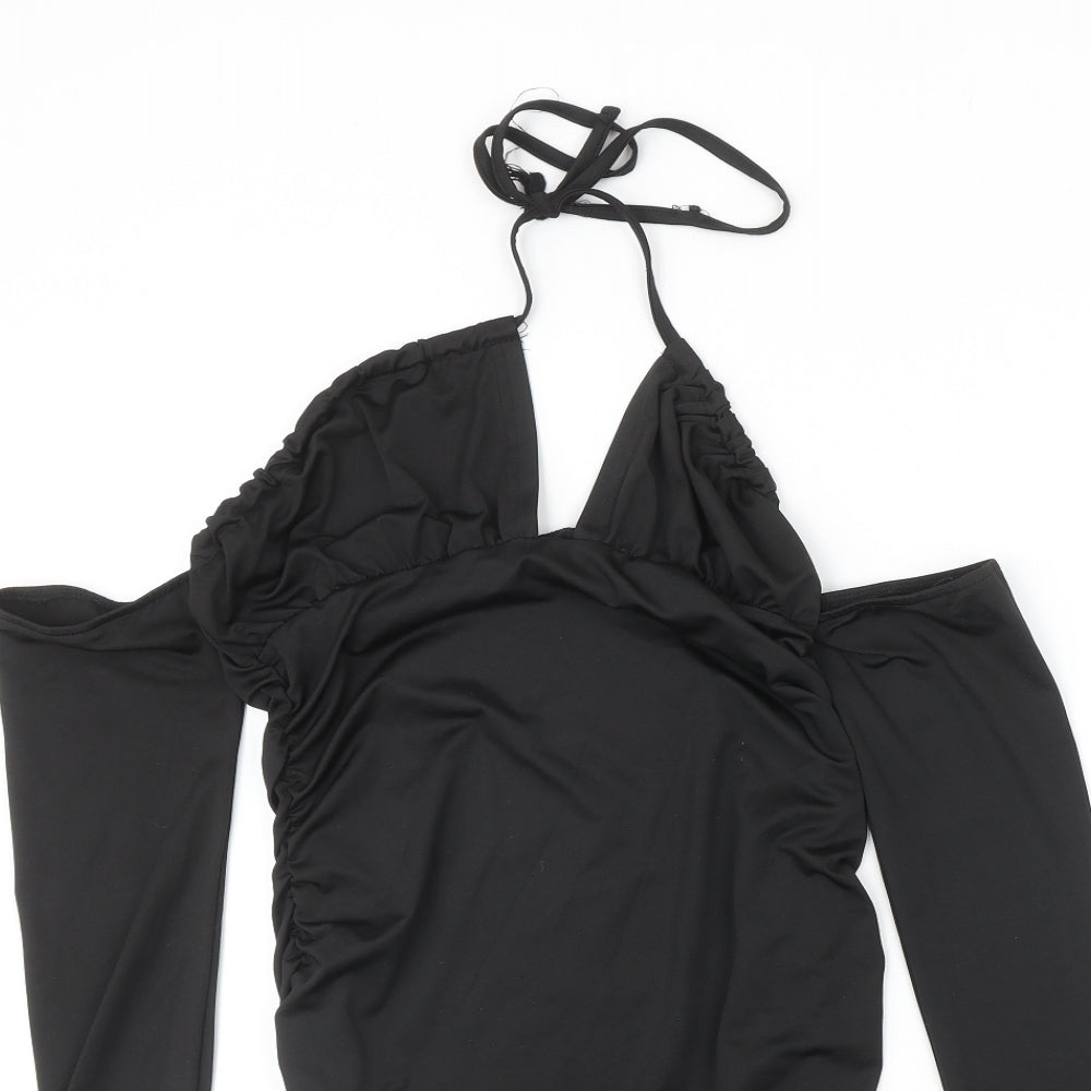 SheIn Womens Black Polyester Bodycon Size M Halter Pullover
