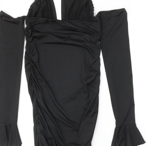 SheIn Womens Black Polyester Bodycon Size M Halter Pullover