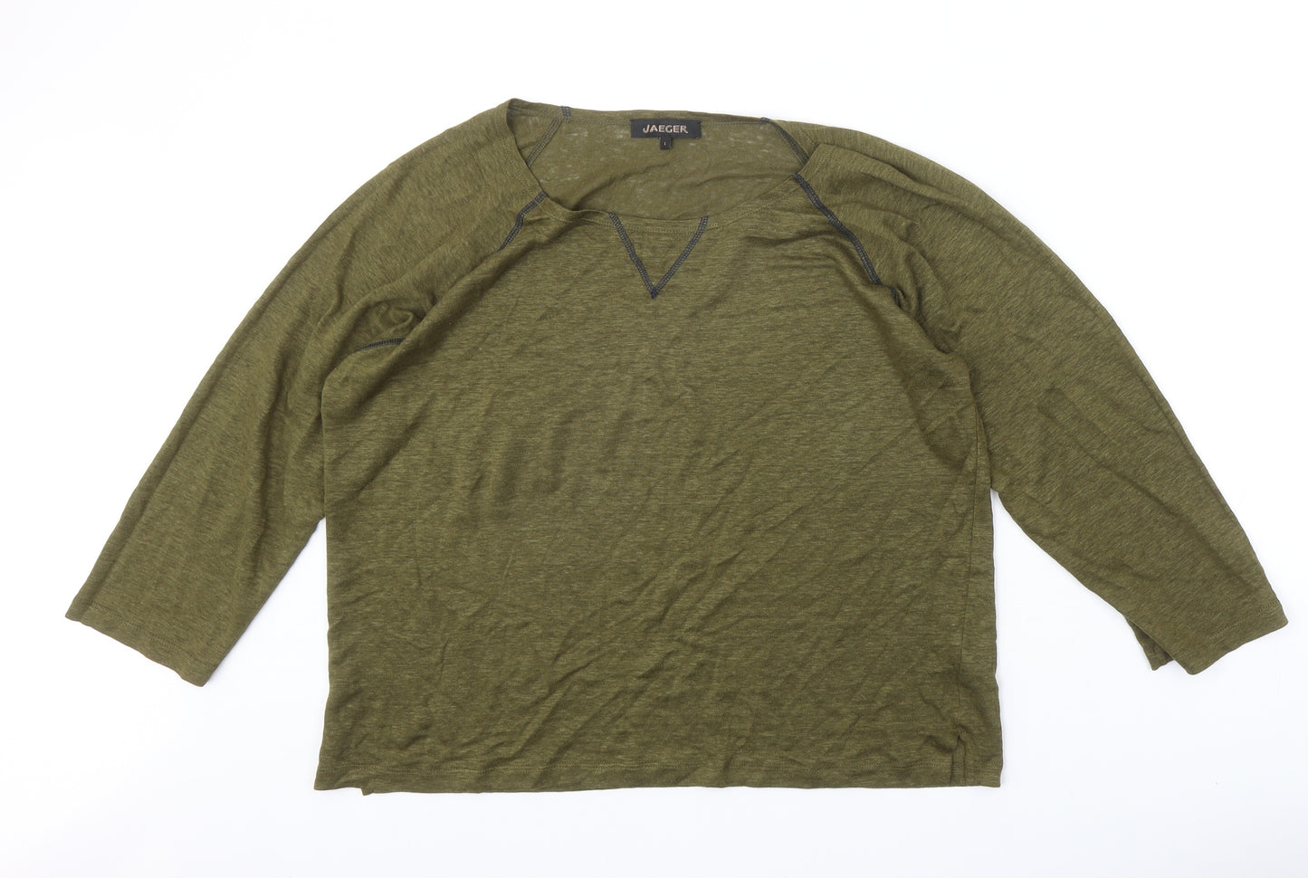 Jager Womens Green Linen Basic T-Shirt Size L Round Neck