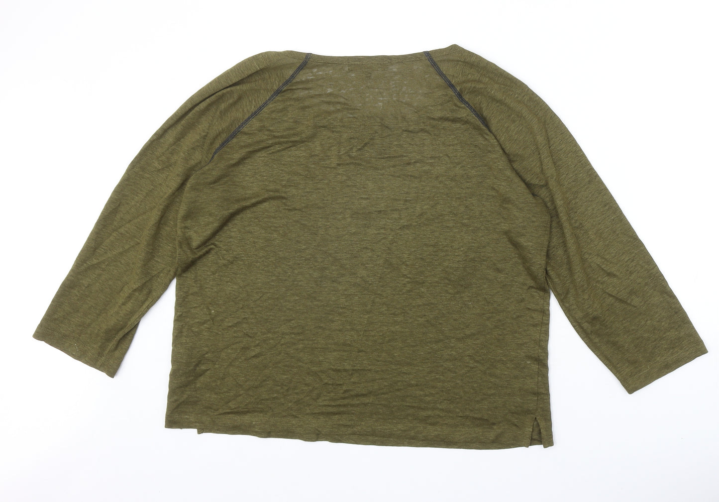 Jager Womens Green Linen Basic T-Shirt Size L Round Neck