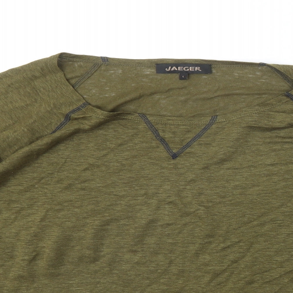 Jager Womens Green Linen Basic T-Shirt Size L Round Neck