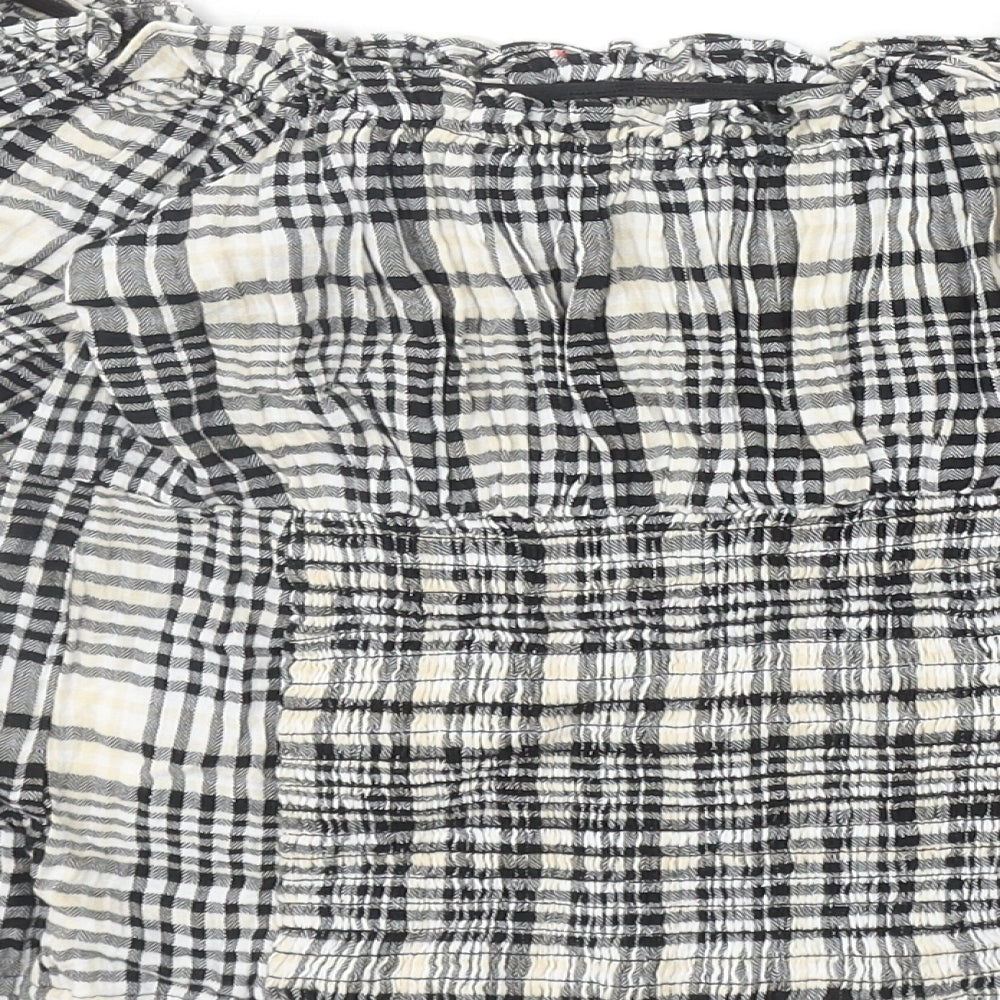 New Look Womens Black Plaid Cotton Basic Blouse Size 8 Off the Shoulder
