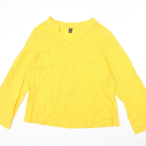 Emery Rose Womens Yellow Polyester Basic T-Shirt Size XL V-Neck