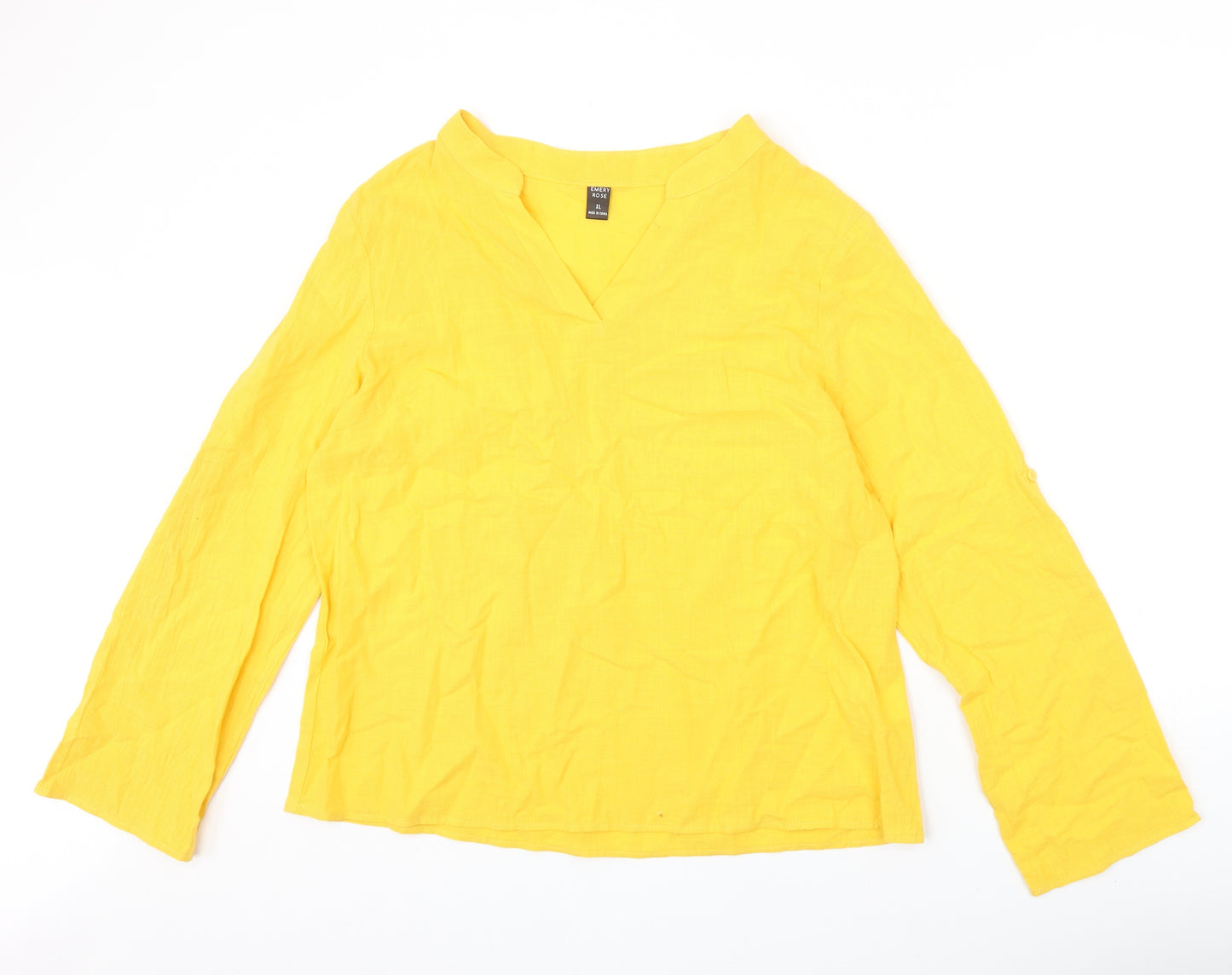 Emery Rose Womens Yellow Polyester Basic T-Shirt Size XL V-Neck