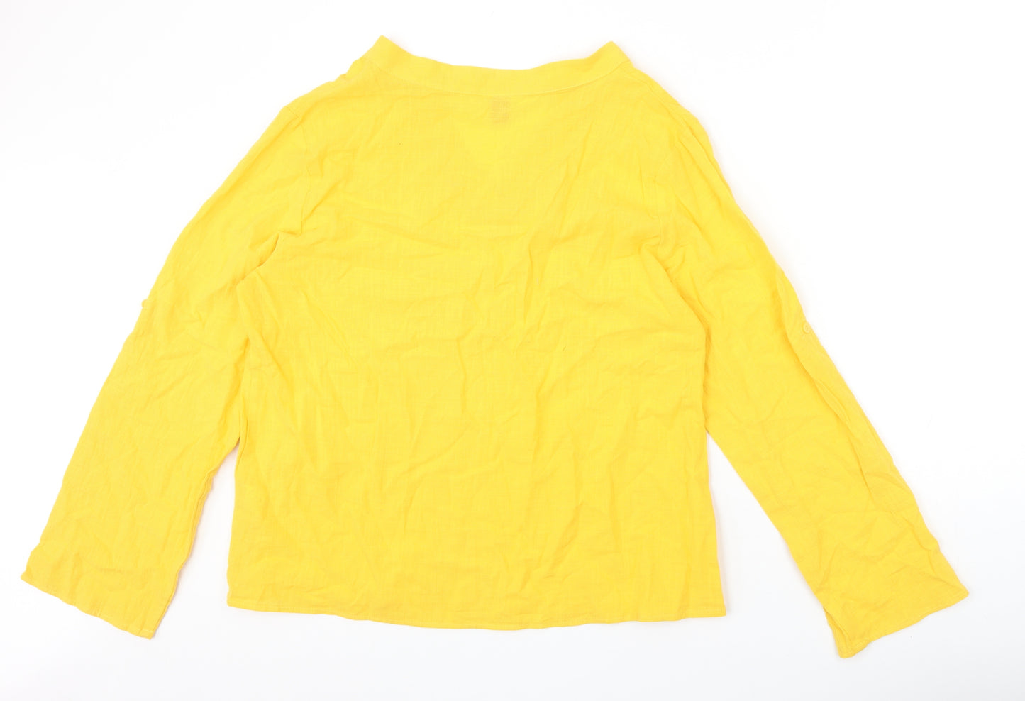 Emery Rose Womens Yellow Polyester Basic T-Shirt Size XL V-Neck