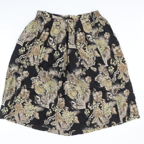 Preworn Womens Black Floral Polyester Swing Skirt Size 30 in