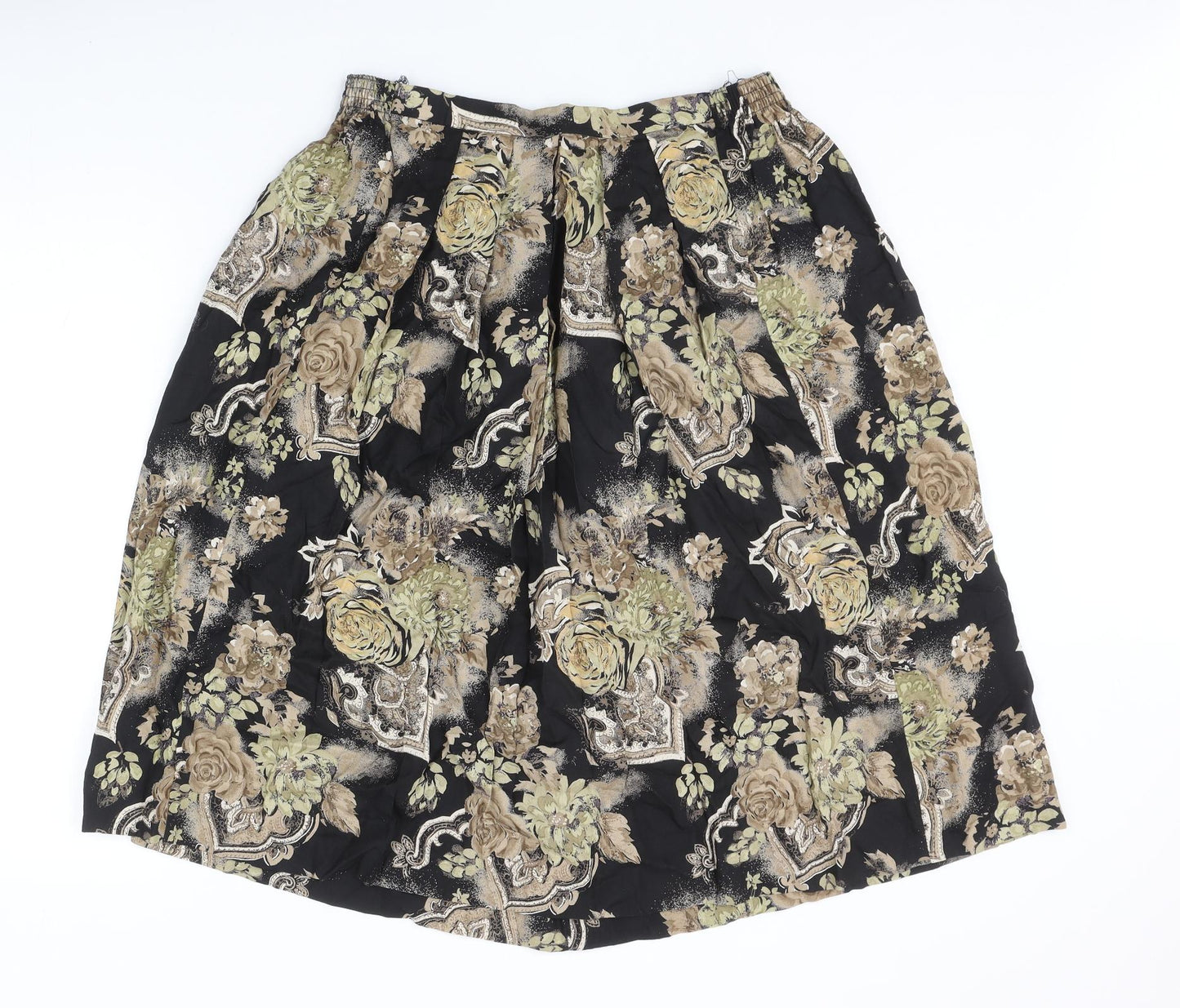 Preworn Womens Black Floral Polyester Swing Skirt Size 30 in