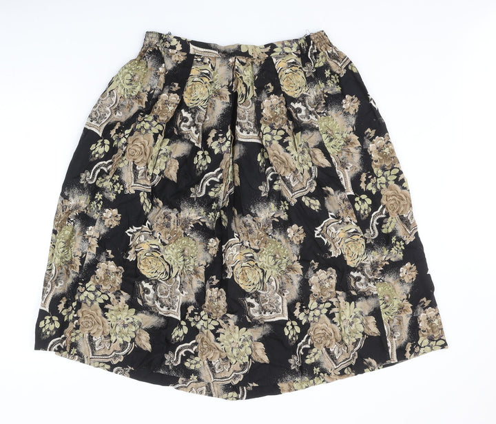 Preworn Womens Black Floral Polyester Swing Skirt Size 30 in