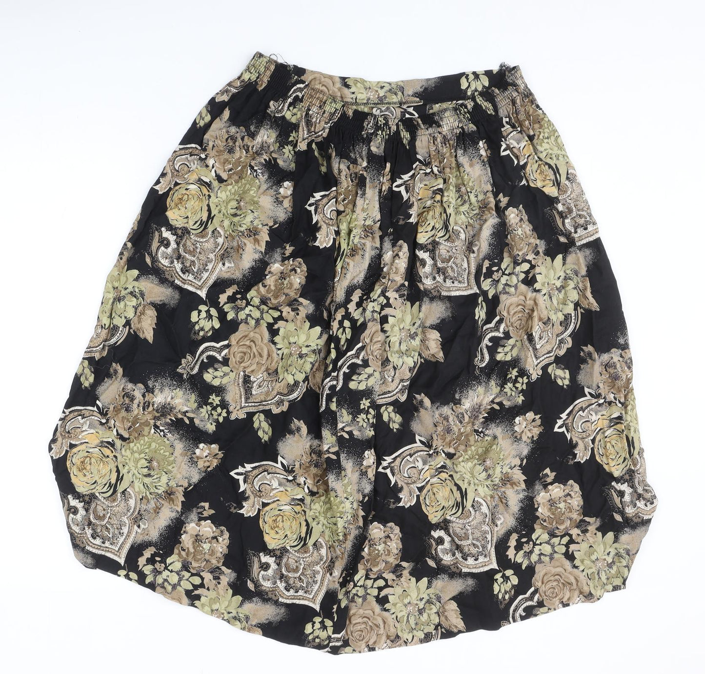 Preworn Womens Black Floral Polyester Swing Skirt Size 30 in