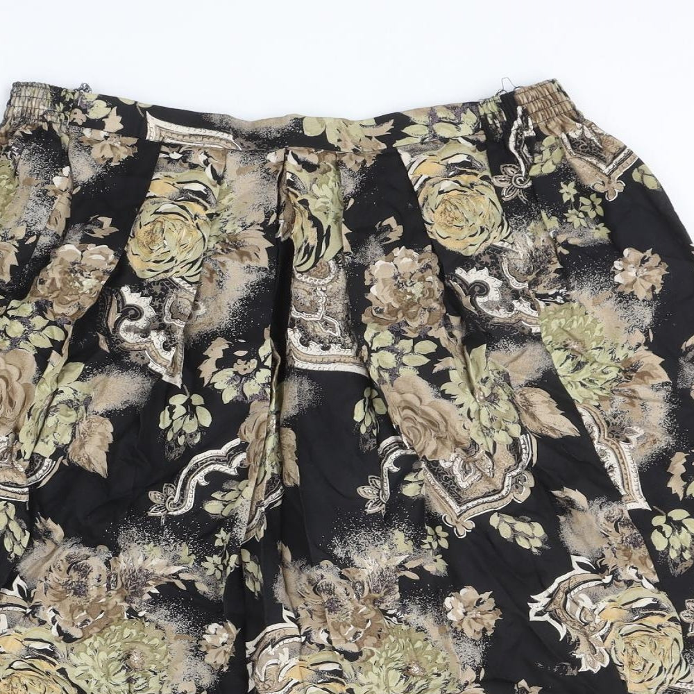 Preworn Womens Black Floral Polyester Swing Skirt Size 30 in