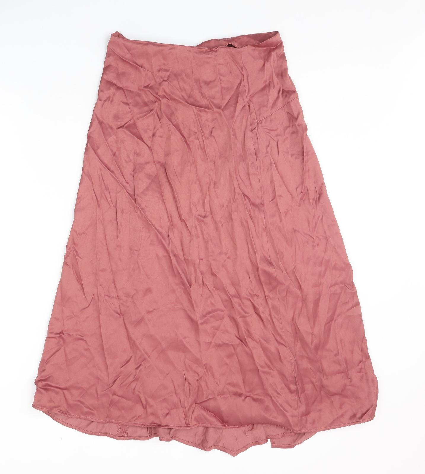 Zara Womens Pink Viscose Swing Skirt Size M Zip