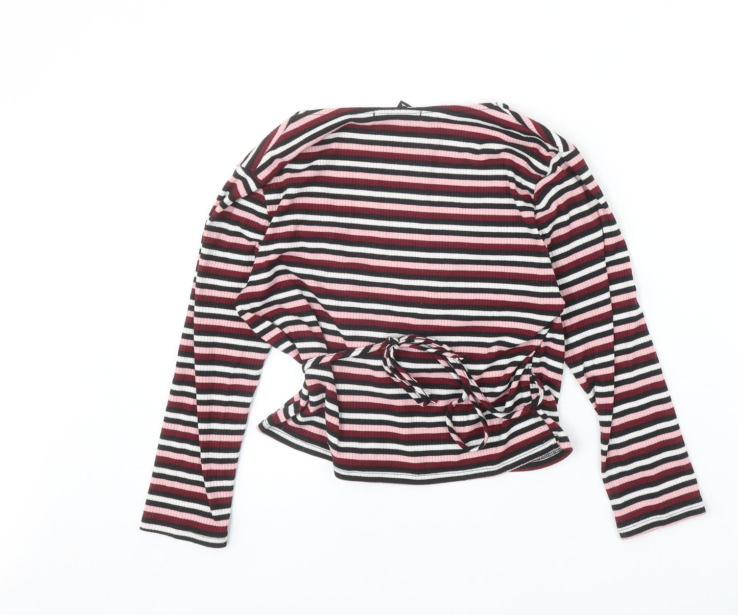 FOREVER 21 Womens Multicoloured Striped Polyester Wrap T-Shirt Size M V-Neck