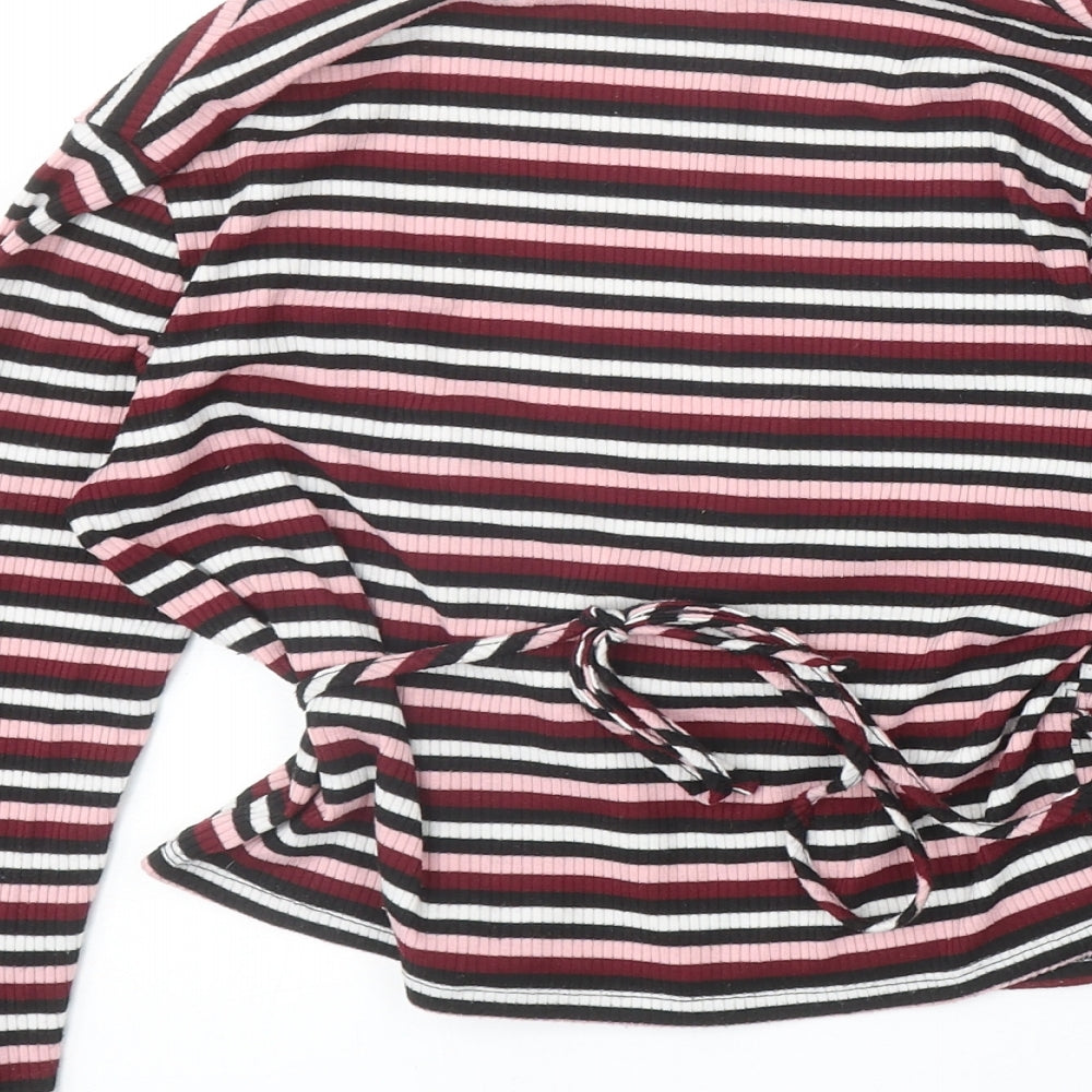FOREVER 21 Womens Multicoloured Striped Polyester Wrap T-Shirt Size M V-Neck