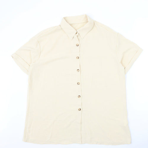 Preworn Womens Beige Polyester Basic Button-Up Size XL Collared