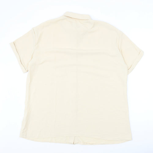 Preworn Womens Beige Polyester Basic Button-Up Size XL Collared
