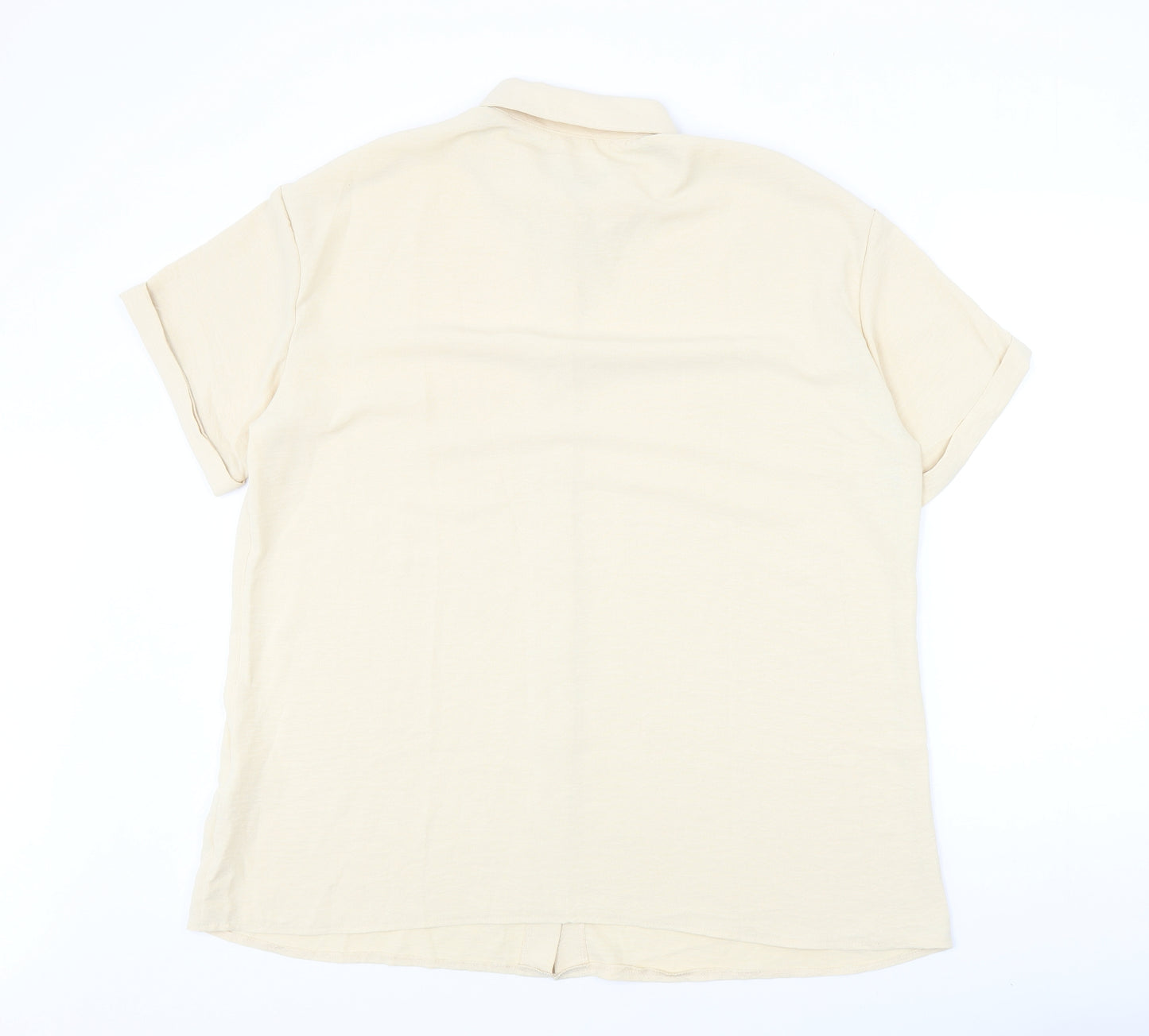 Preworn Womens Beige Polyester Basic Button-Up Size XL Collared