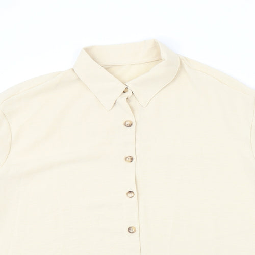 Preworn Womens Beige Polyester Basic Button-Up Size XL Collared