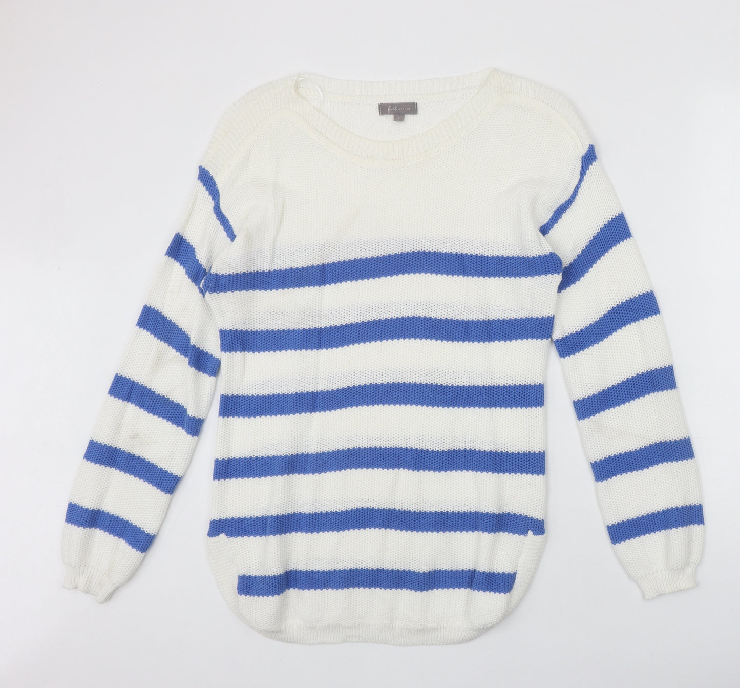 First Avenue Womens Ivory Round Neck Striped Cotton Pullover Jumper Size S