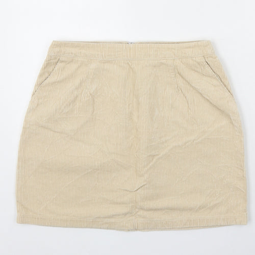 New Look Womens Beige Cotton A-Line Skirt Size 8 Zip