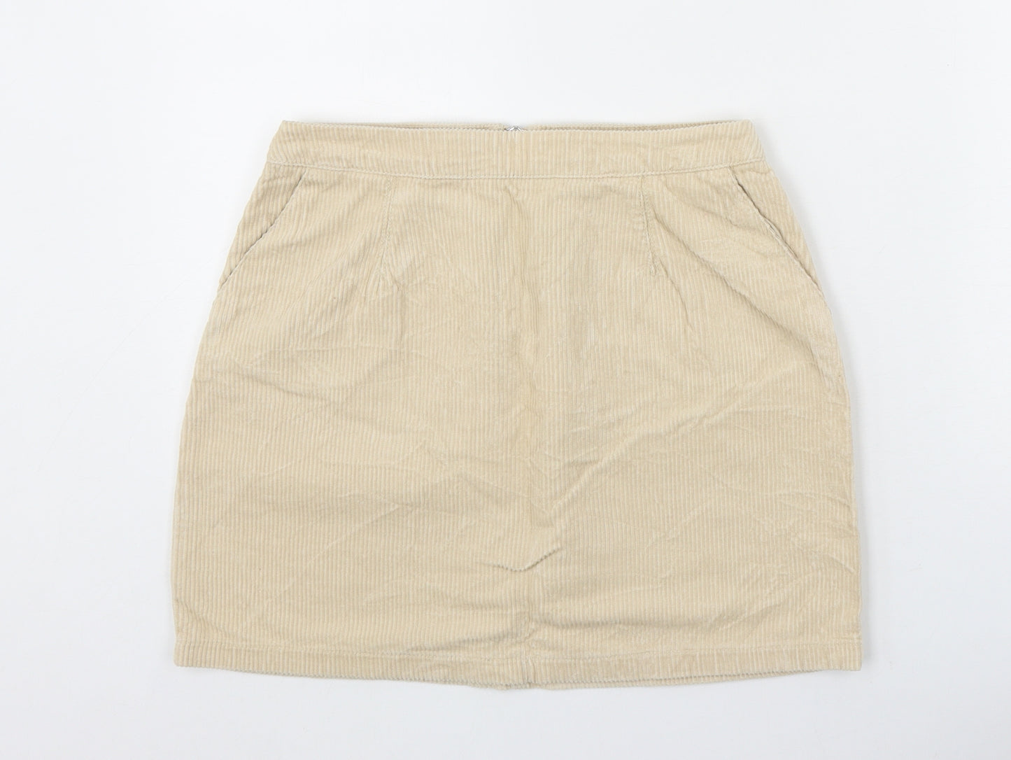 New Look Womens Beige Cotton A-Line Skirt Size 8 Zip