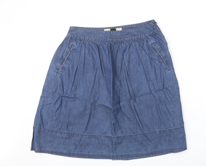 Ostin Womens Blue Cotton A-Line Skirt Size S Zip