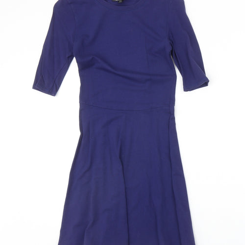 Topshop Womens Blue Cotton A-Line Size 6 Round Neck Pullover