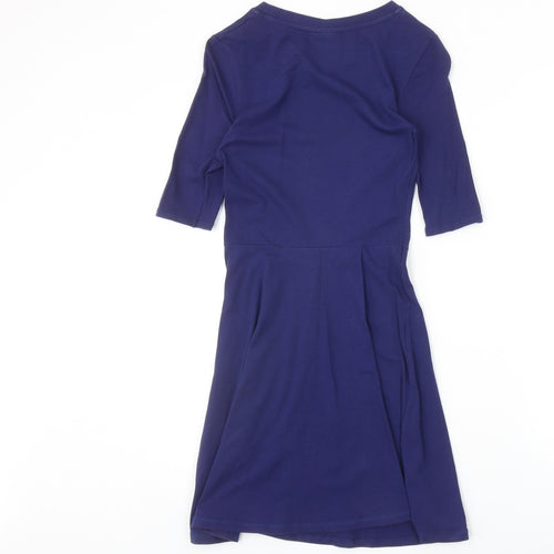 Topshop Womens Blue Cotton A-Line Size 6 Round Neck Pullover