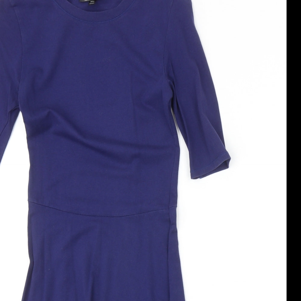 Topshop Womens Blue Cotton A-Line Size 6 Round Neck Pullover