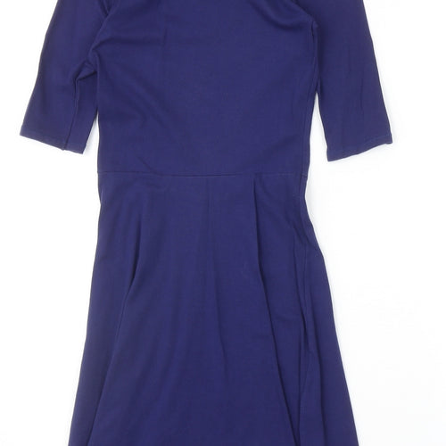 Topshop Womens Blue Cotton A-Line Size 6 Round Neck Pullover