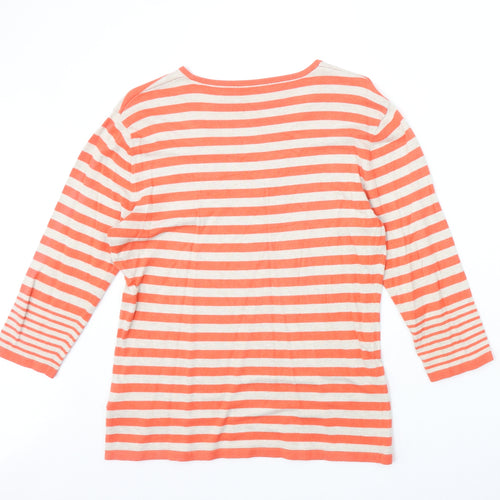 Preworn Womens Orange Scoop Neck Striped Viscose Pullover Jumper Size 14