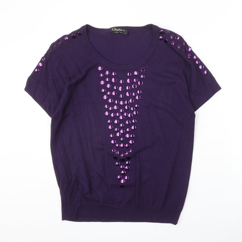 Claudia Womens Purple Scoop Neck Viscose Pullover Jumper Size M