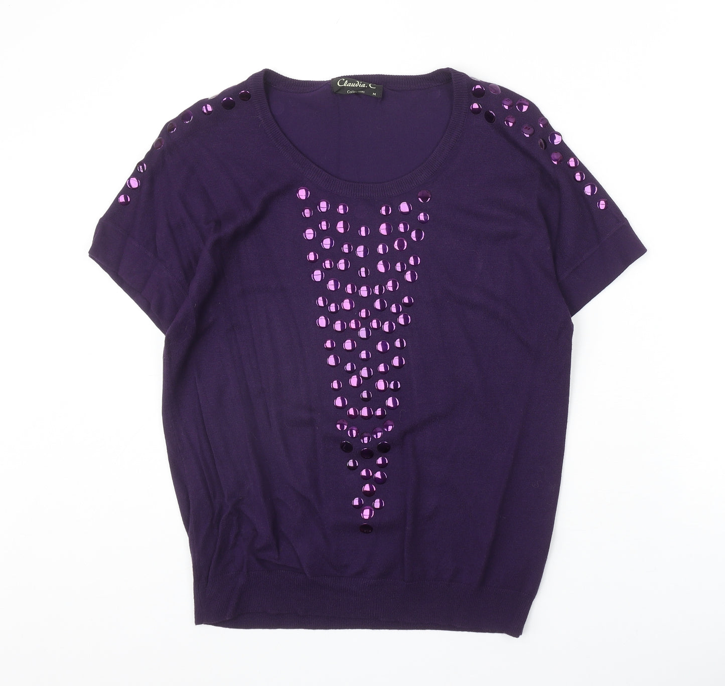 Claudia Womens Purple Scoop Neck Viscose Pullover Jumper Size M