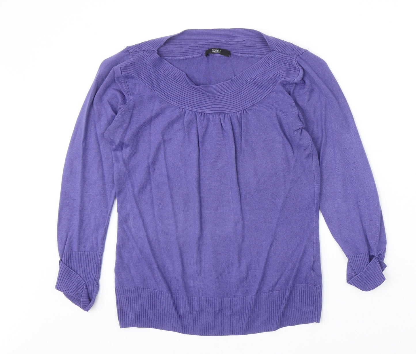 Marks and Spencer Womens Purple Boat Neck Acrylic Pullover Jumper Size 10