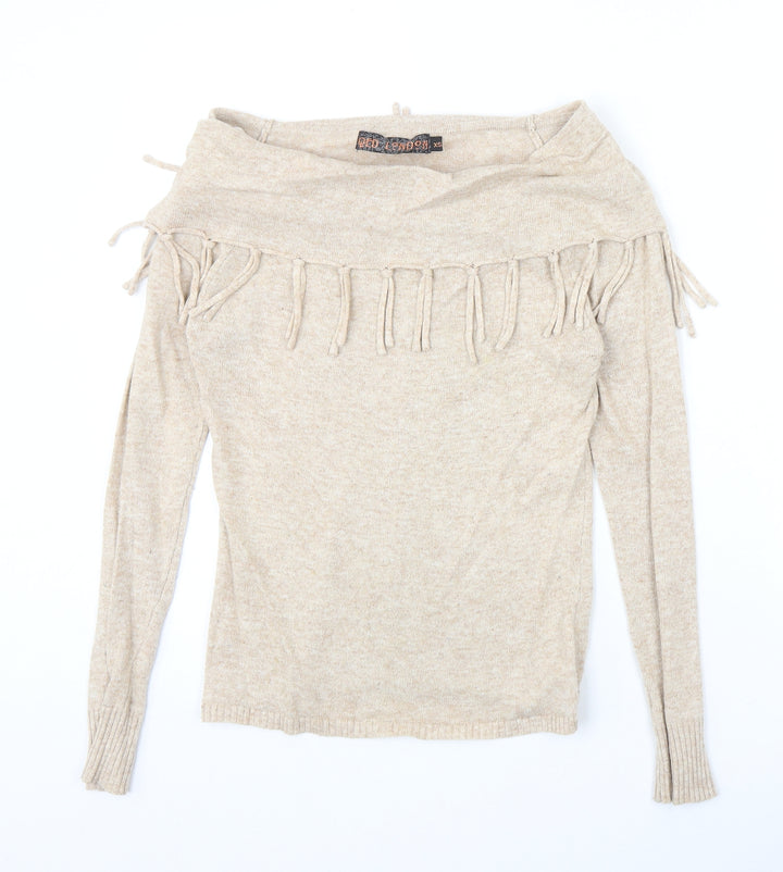QED London Womens Beige Boat Neck Polyester Pullover Jumper Size S