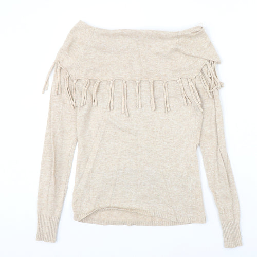 QED London Womens Beige Boat Neck Polyester Pullover Jumper Size S