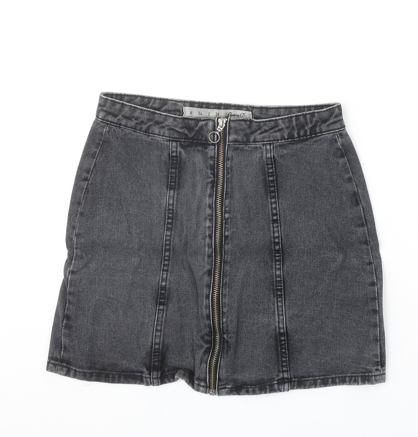 Denim & Co. Womens Black Cotton A-Line Skirt Size 6 Zip