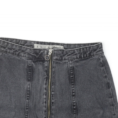 Denim & Co. Womens Black Cotton A-Line Skirt Size 6 Zip