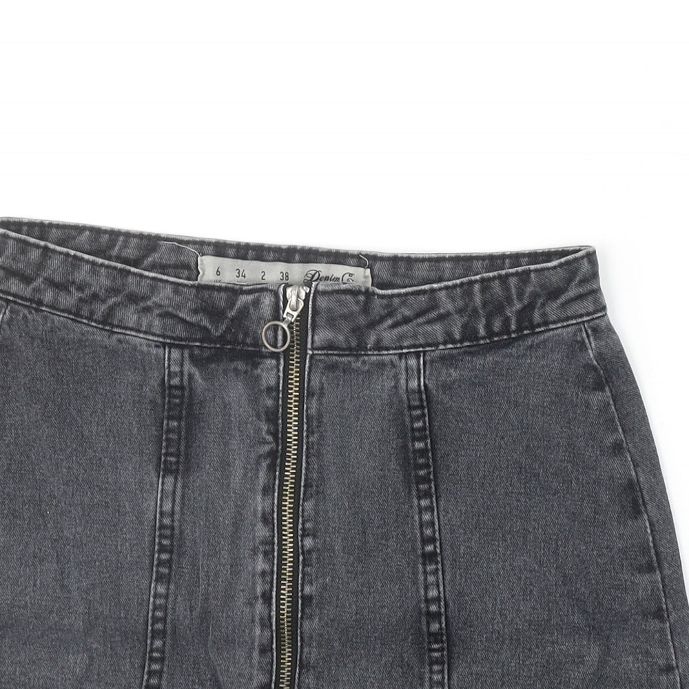 Denim & Co. Womens Black Cotton A-Line Skirt Size 6 Zip