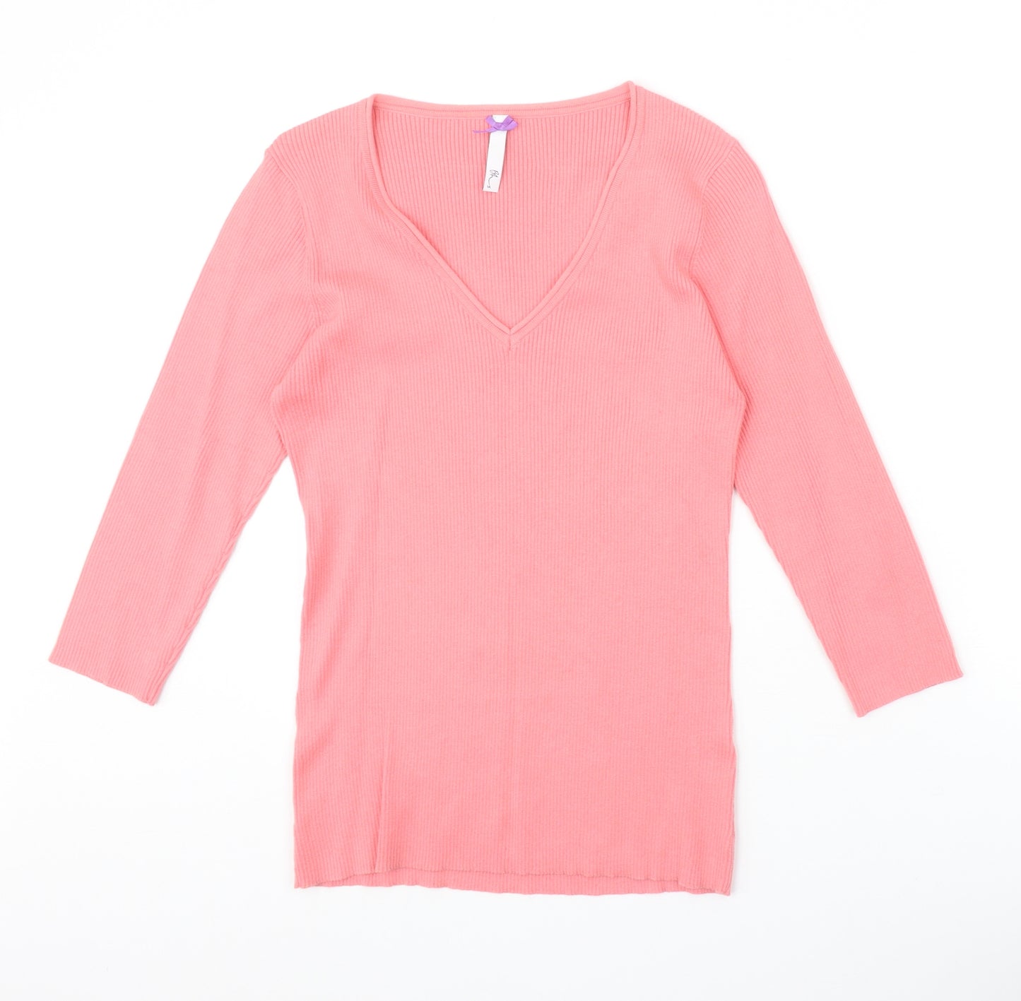 BHS Womens Pink Cotton Basic T-Shirt Size 14 V-Neck