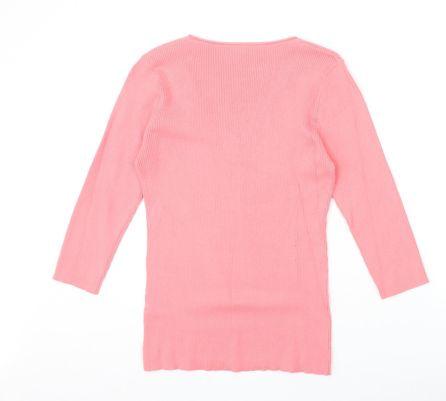 BHS Womens Pink Cotton Basic T-Shirt Size 14 V-Neck