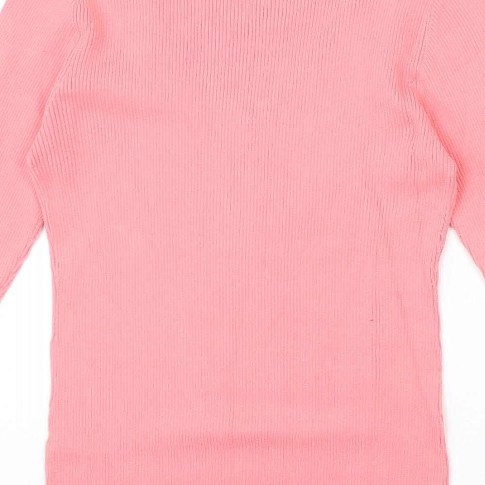 BHS Womens Pink Cotton Basic T-Shirt Size 14 V-Neck