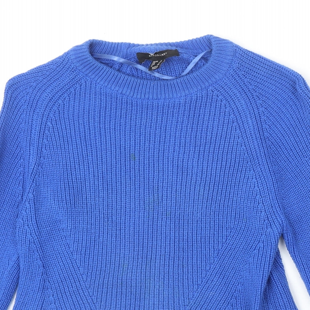 Atmosphere Womens Blue Round Neck Cotton Pullover Jumper Size 8