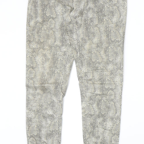 Miss Selfridge Womens Beige Animal Print Cotton Skinny Jeans Size 6 Regular Zip - Snake Skin Print
